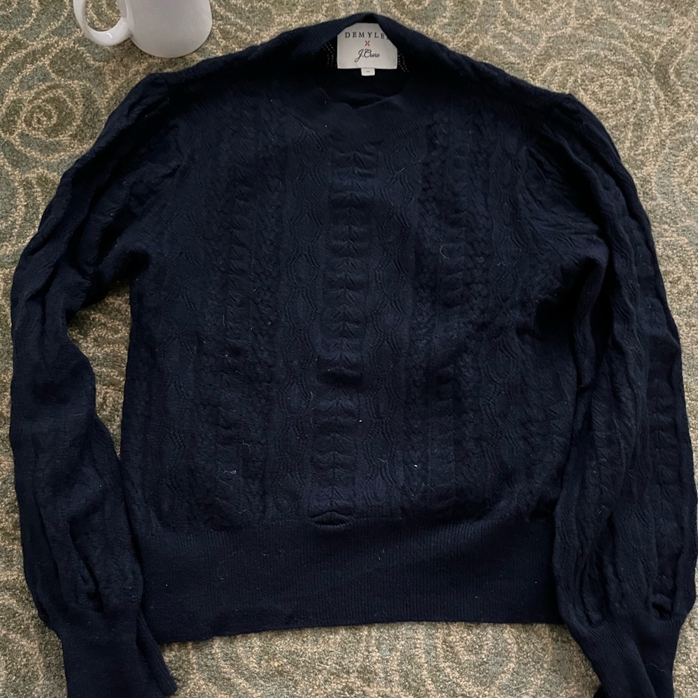 J crew X Demylee cropped crew neck sweater in navy barely worn good condition